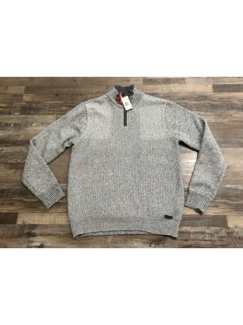 Buffalo David Bitton Mens Medium Gray 1/4 Zip Mock Neck Sweater New $109 Tags